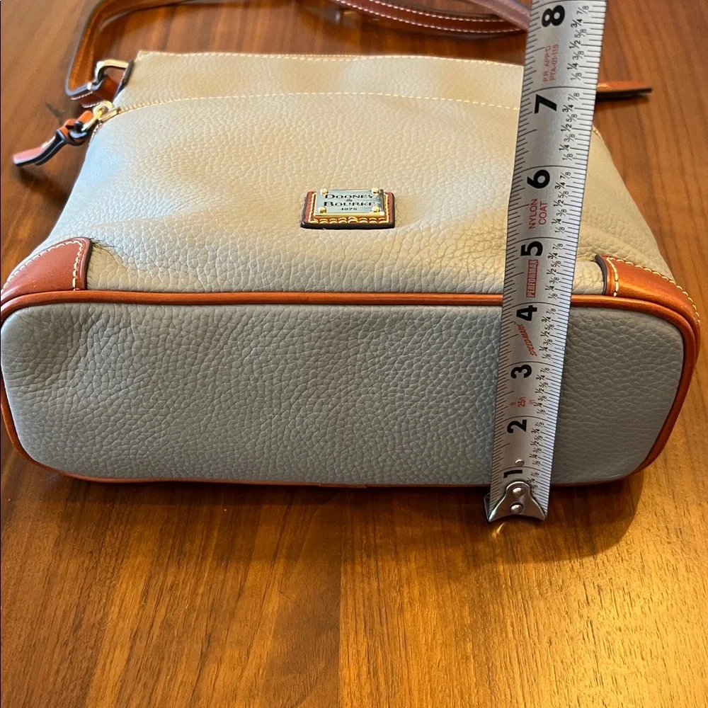 Dooney & Bourke Light Gray/Taupe Pebble Leather Crossbody Bag with Tan Trim - Picture 10 of 10